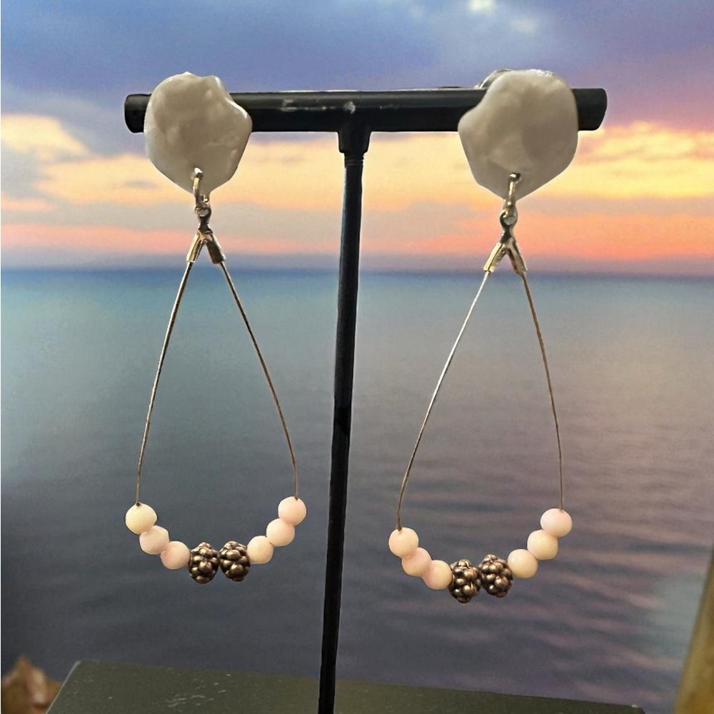 Handmade Silver and Pink Beaded Earrings